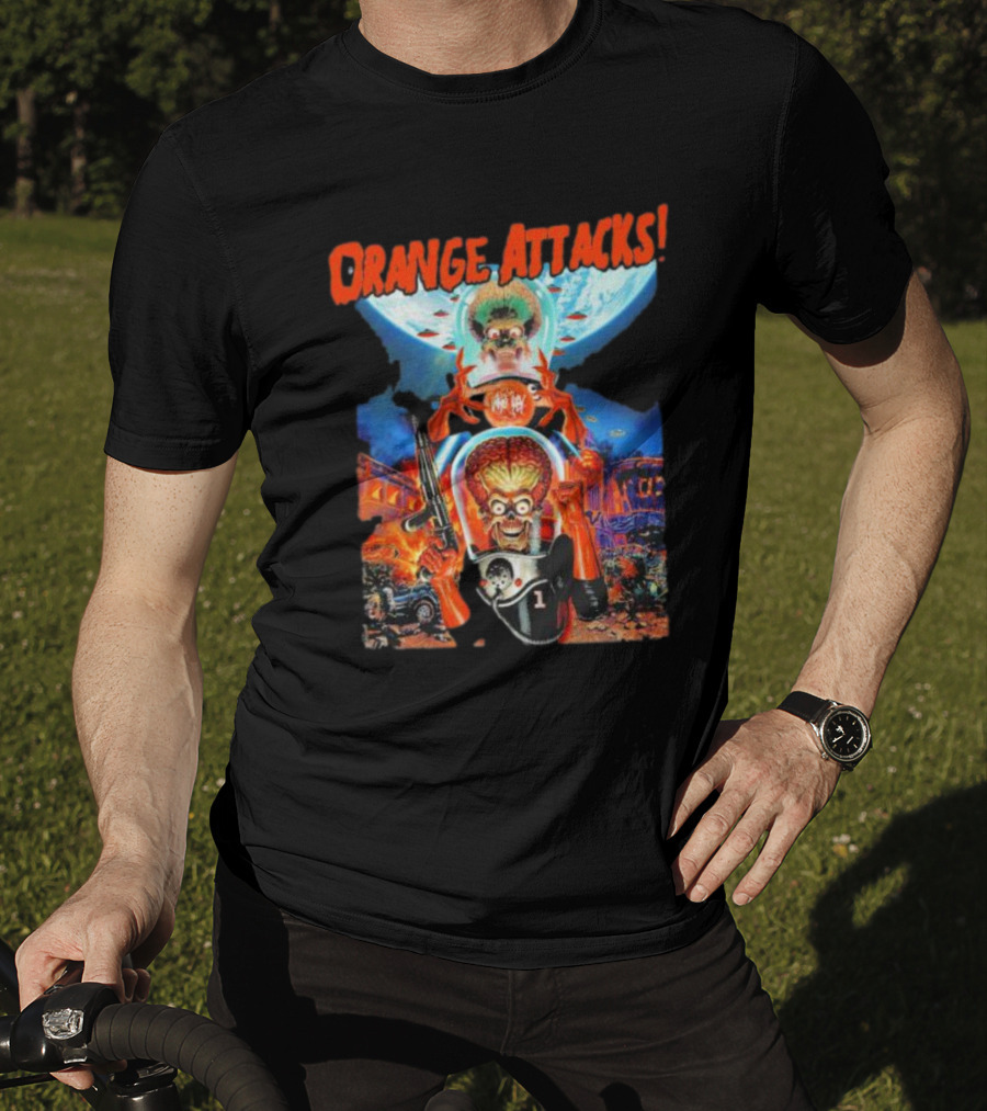 Orange Attacks Mars Invaders Fiery Chaos Extraterrestrial Onslaught T-Shirt