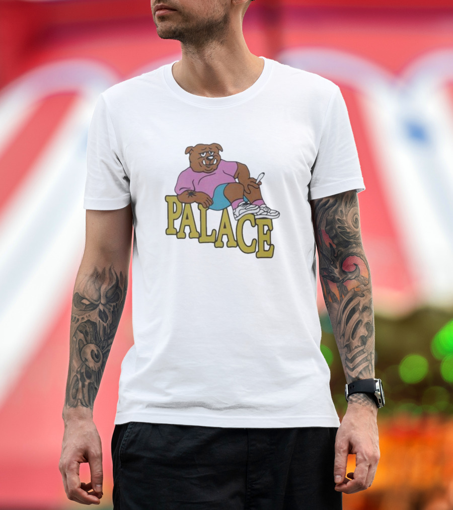Palace Bulldog Relaxing with Cigarette Over T-Shirt