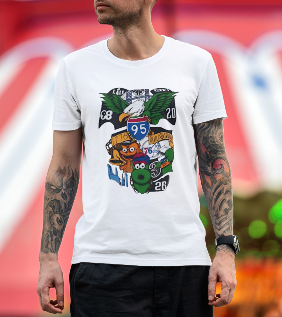 Philadelphia Icons 95 I-95 1776 Philadelphia 76ers Eagles Mascots 20 8 3 26 T-Shirt