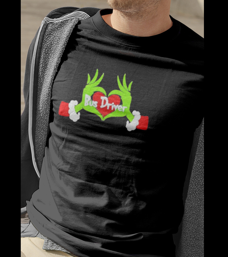 Grinch Hand Heart Bus Driver Christmas Love T-Shirt