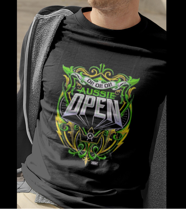 Aussie Open Oi Oi Oi AEW Wrestling Emblem Green And Gold T-Shirt