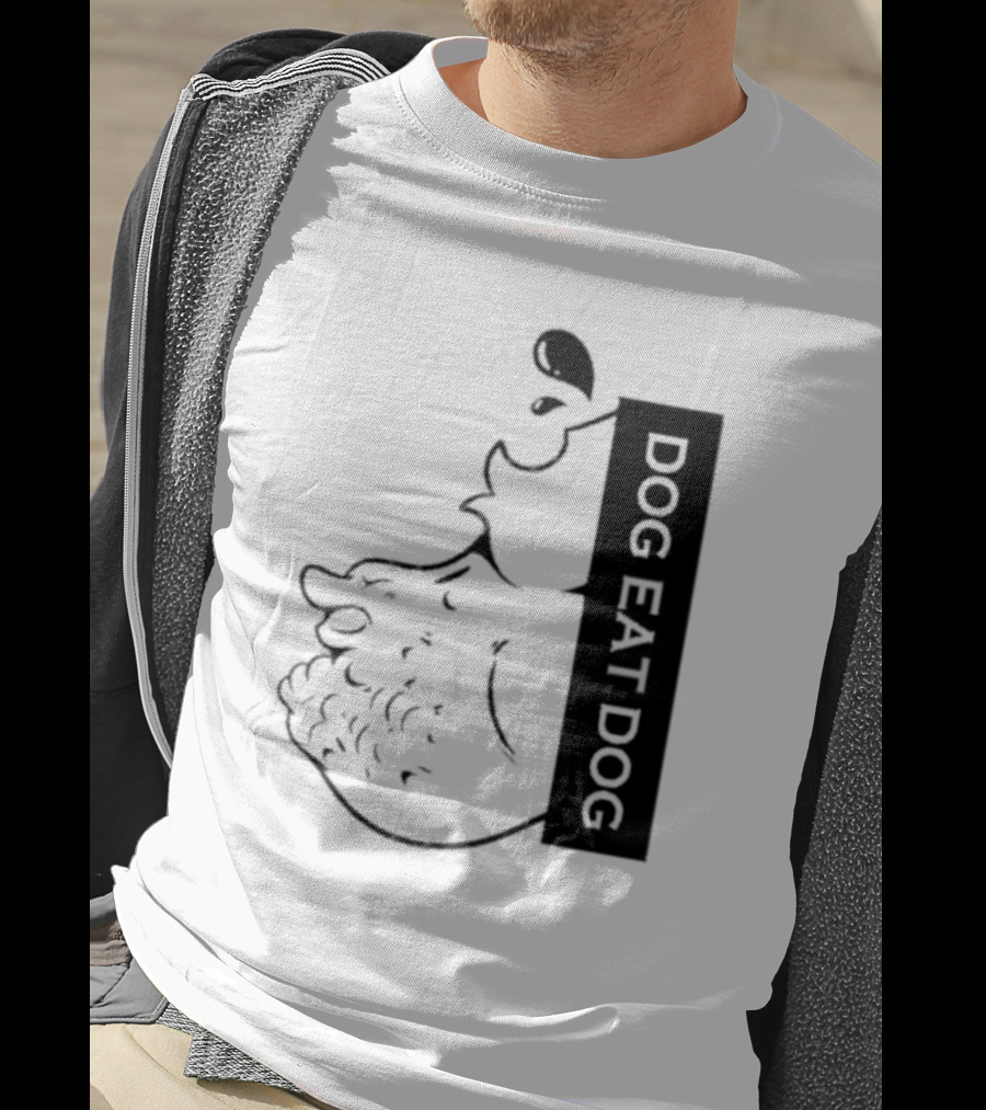 Slosh Dog Eat Dog Vertical Text Graphic With Cartoon Style Dog Outline T-Shirt