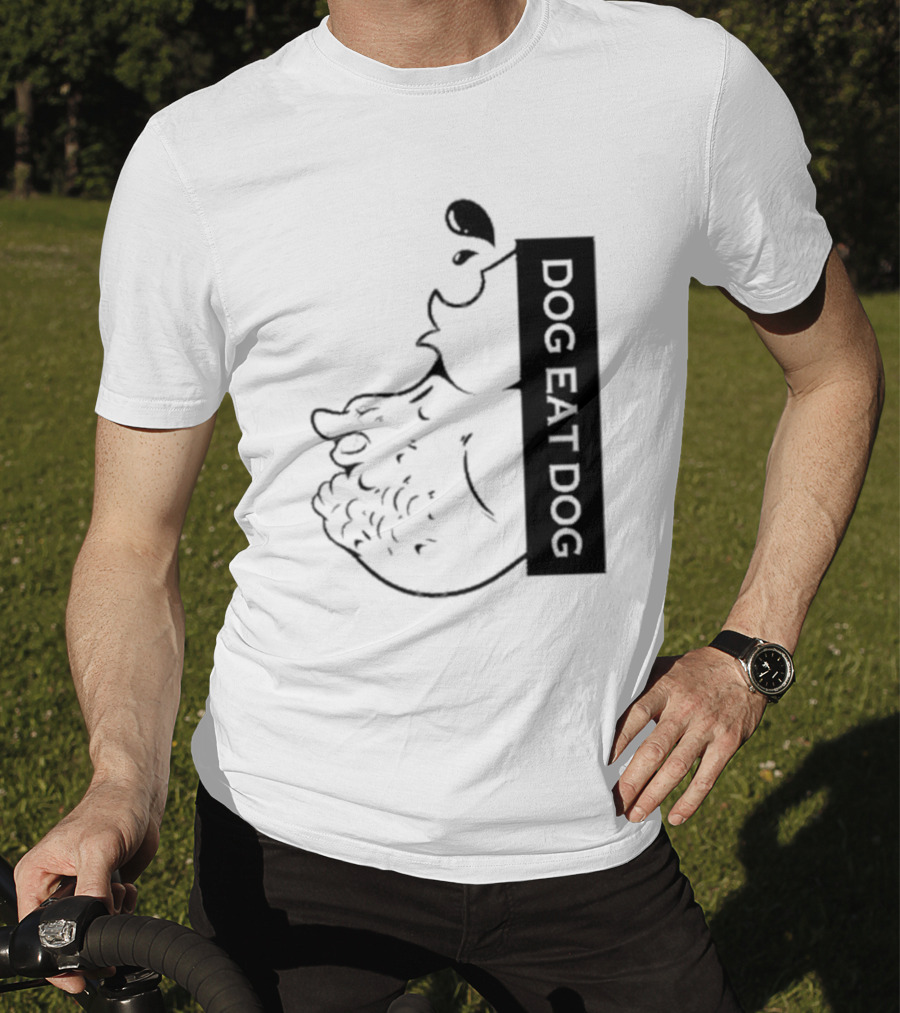 Slosh Dog Eat Dog Vertical Text Graphic With Cartoon Style Dog Outline T-Shirt