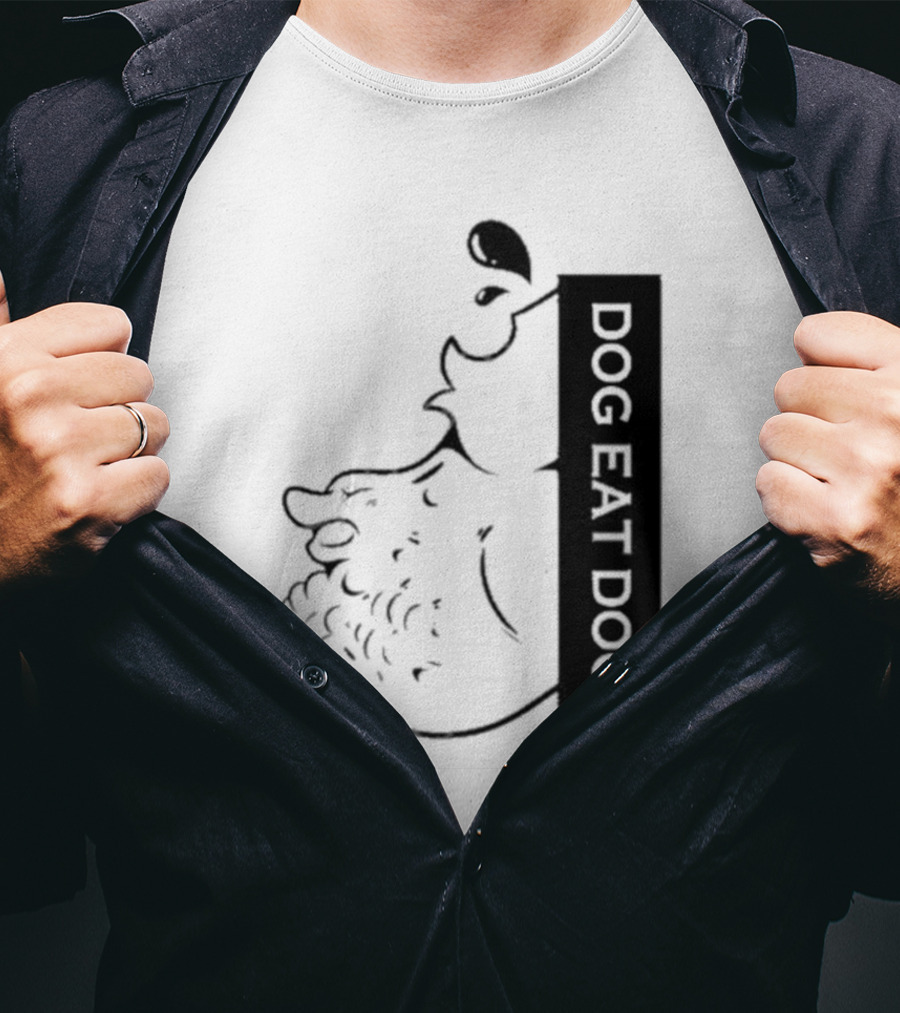 Slosh Dog Eat Dog Vertical Text Graphic With Cartoon Style Dog Outline T-Shirt