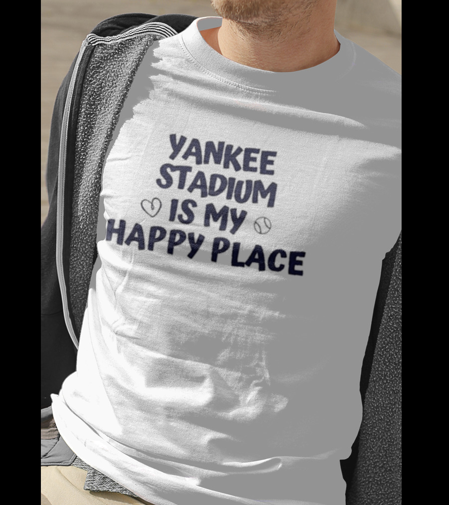 Yankee Stadium Is My Happy Place With Heart And Baseball Icons T-Shirt