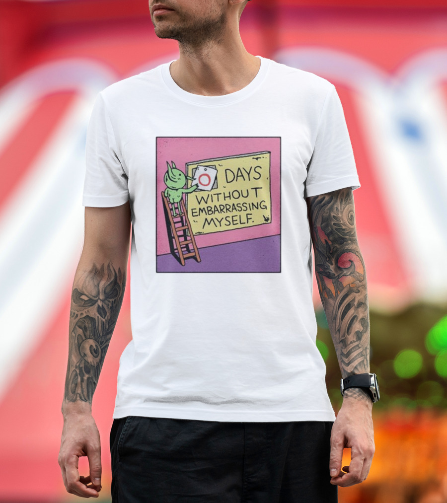 Days Without Embarrassing Myself with Green Character Placing Zero on Ladder T-Shirt