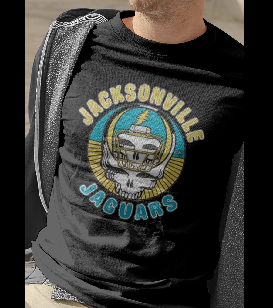 Jacksonville Jaguars Grateful Dead Skull Lightning Bolt Helmet Collaboration T-Shirt