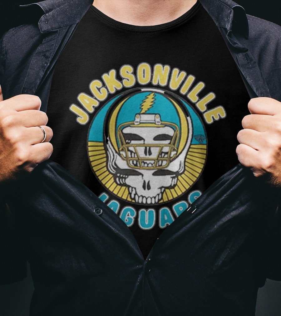 Jacksonville Jaguars Grateful Dead Skull Lightning Bolt Helmet Collaboration T-Shirt