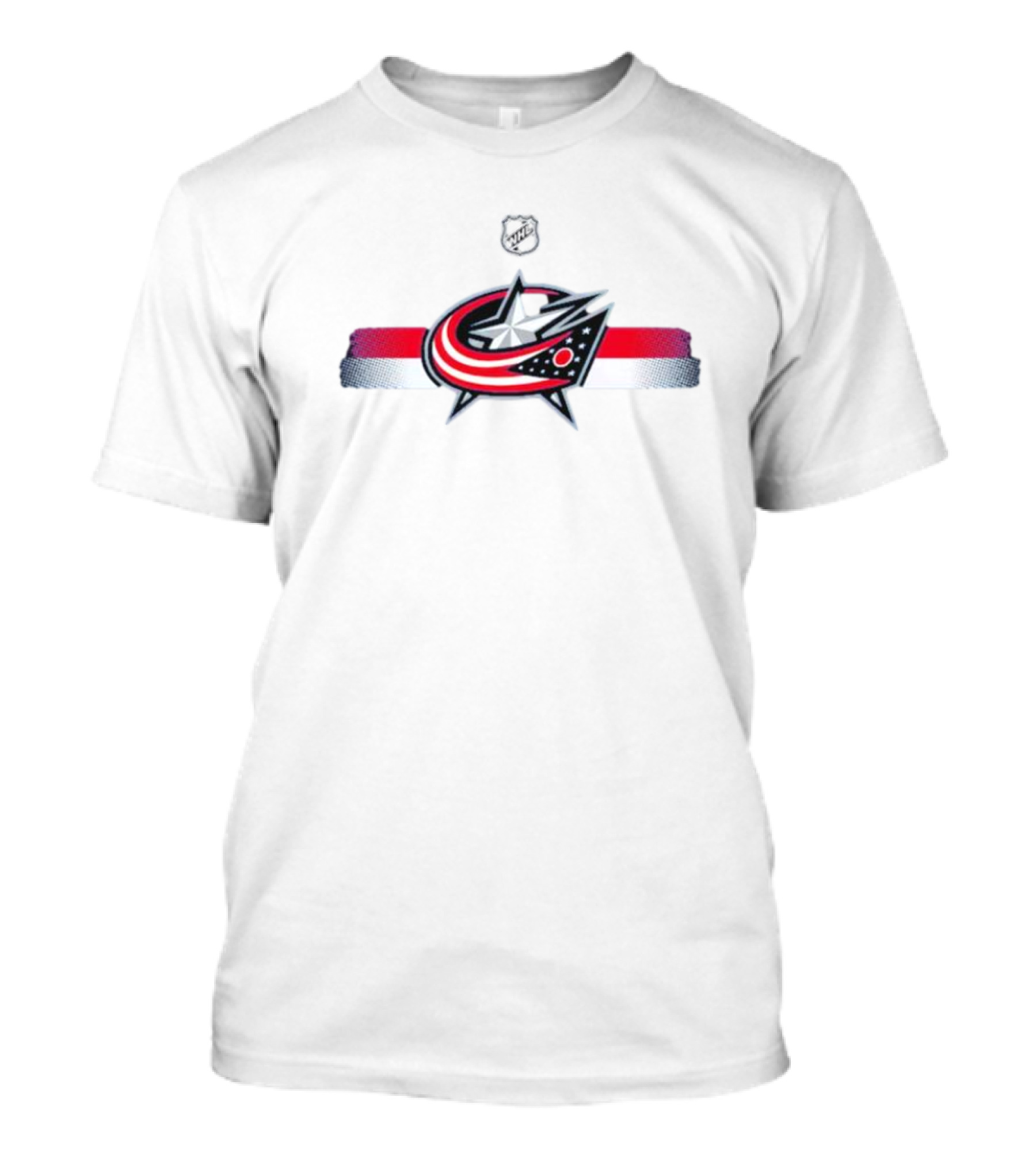 NHL Columbus Blue Jackets Emblem With Red White Blue Stripes T-Shirt