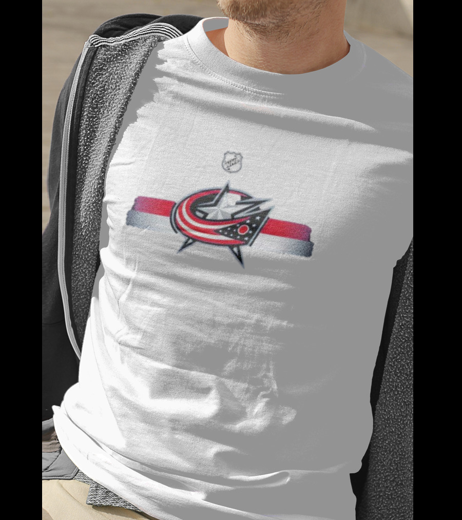 NHL Columbus Blue Jackets Emblem With Red White Blue Stripes T-Shirt