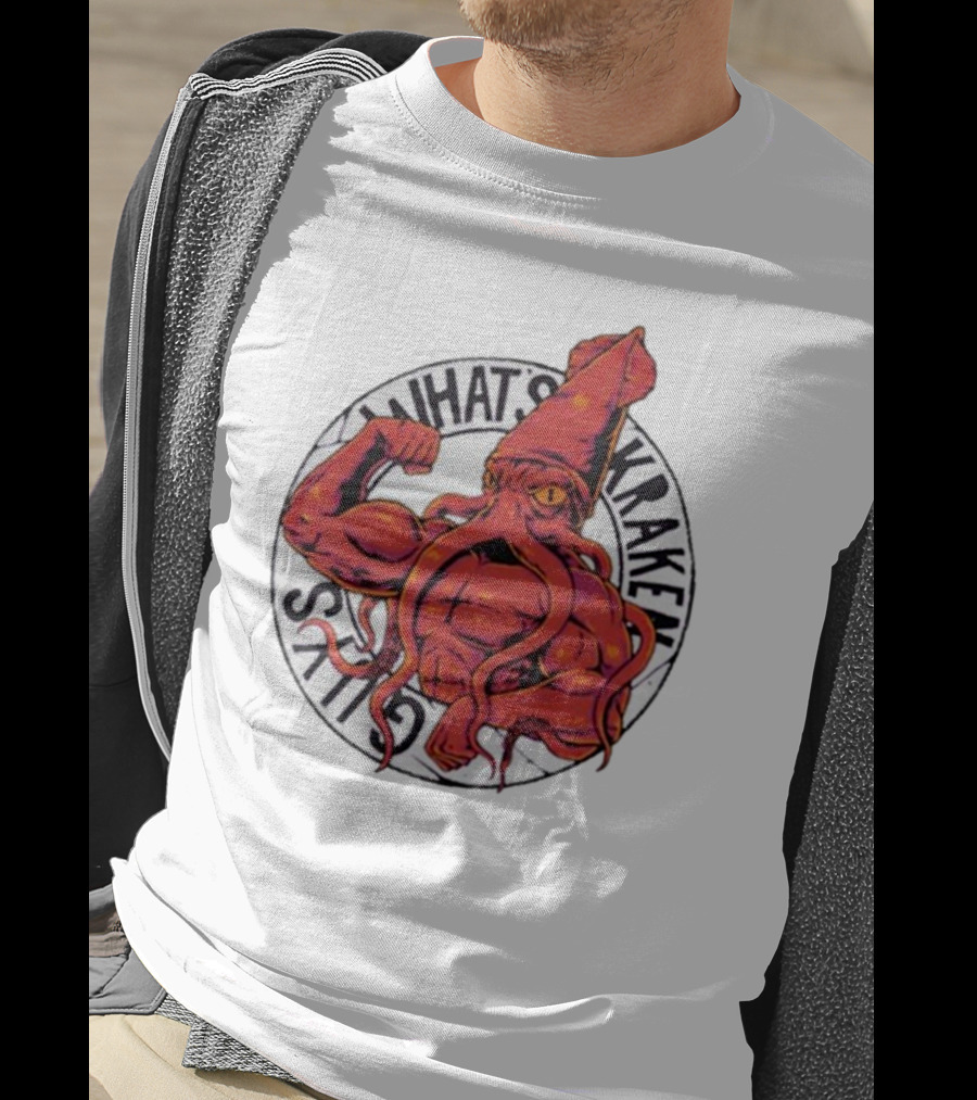What’s Kraken Guys Sea Muscular Squid Circle T-Shirt