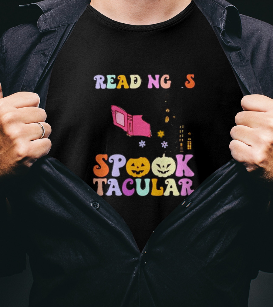 Reading Is Spooktacular Ghost Reading Book Halloween Pumpkins T-Shirt