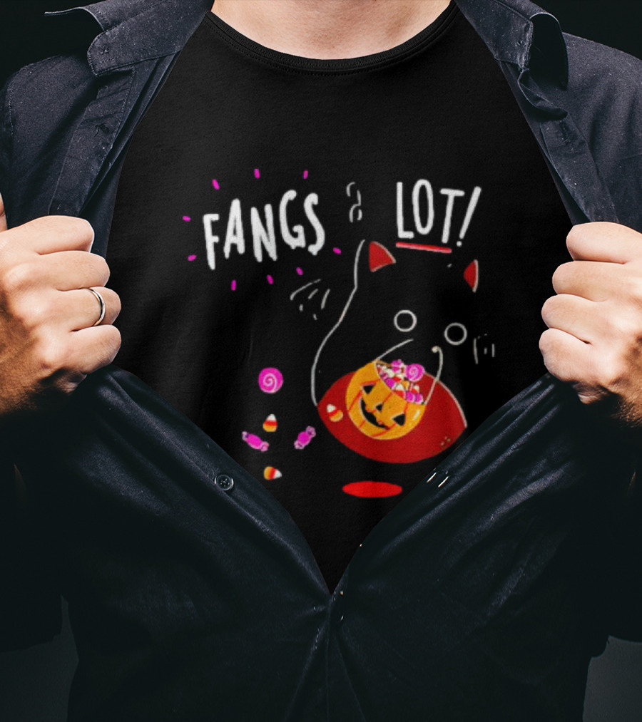 Ghost Cat Fangs A Lot Trick Or Treat Halloween Candy T-Shirt