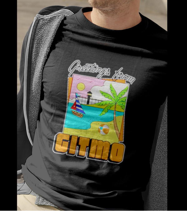 Greetings From Gitmo Beach Paradise With Sailboat And Palm Tree T-Shirt
