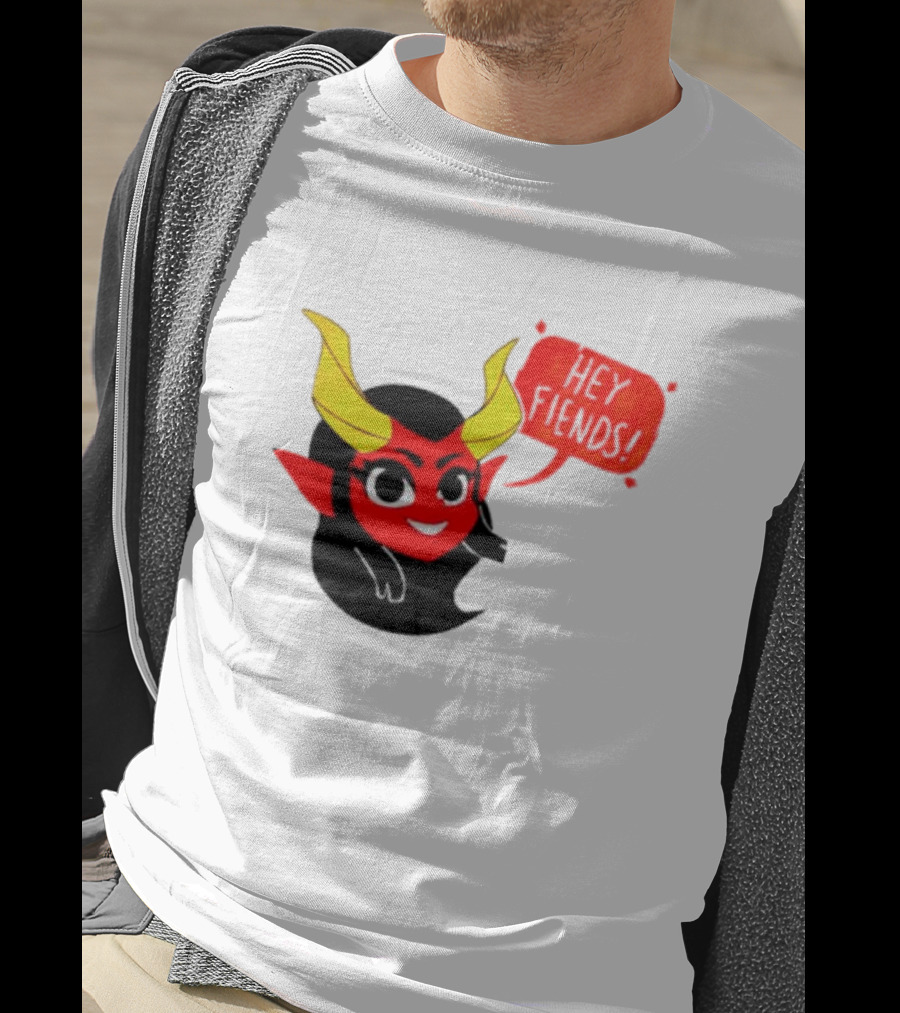 Ginnydi Hey Fiends Demon Cartoon Character With Red Face Yellow Horns And Black Hair T-Shirt
