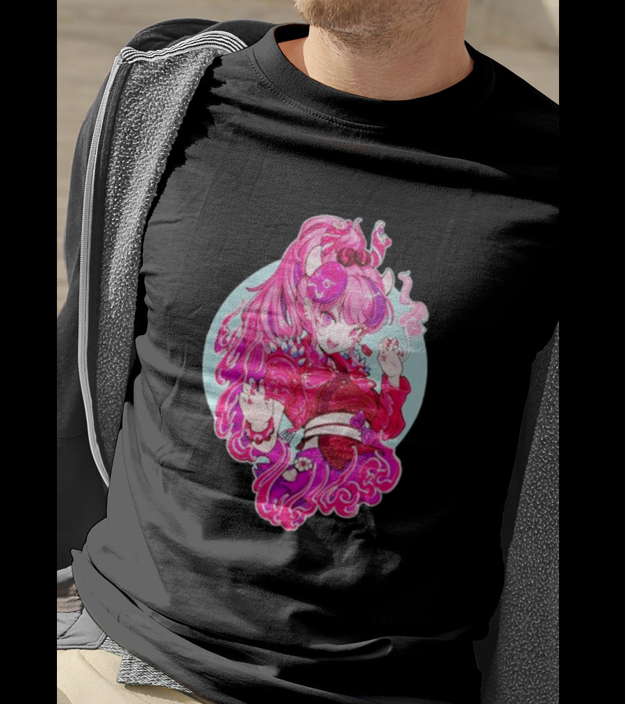Invasion Club Ironmouse Pink Anime Character Art Collaboration T-Shirt