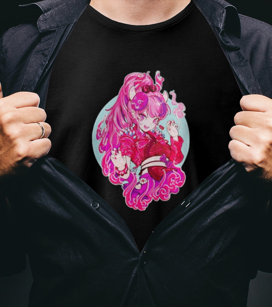 Invasion Club Ironmouse Pink Anime Character Art Collaboration T-Shirt