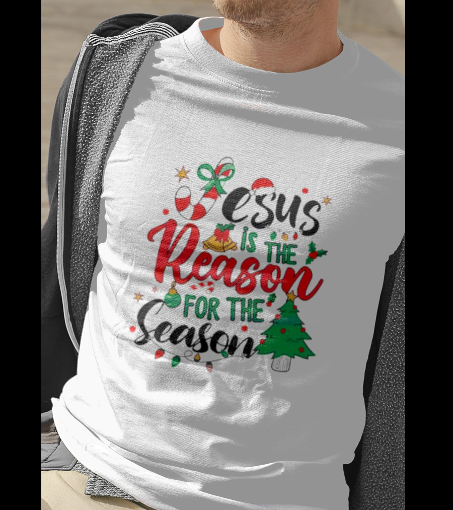 Jesus Is The Reason For The Season Christmas Tree And Candy Cane T-Shirt