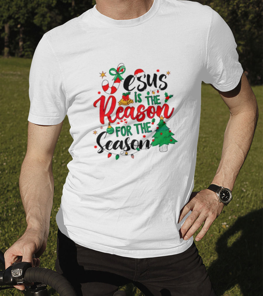 Jesus Is The Reason For The Season Christmas Tree And Candy Cane T-Shirt