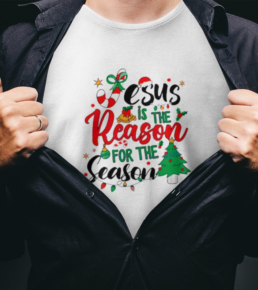Jesus Is The Reason For The Season Christmas Tree And Candy Cane T-Shirt