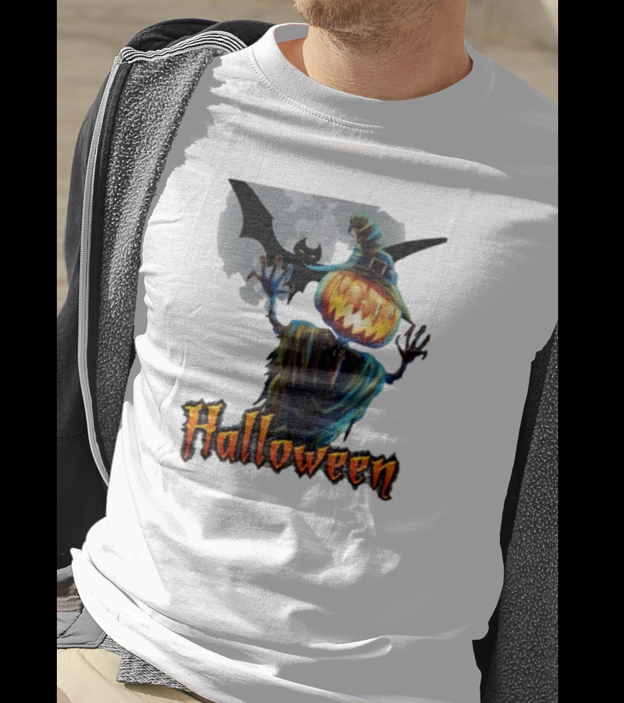 Halloween Horror Witch Straw Man Pumpkins Bat Scary Night T-Shirt