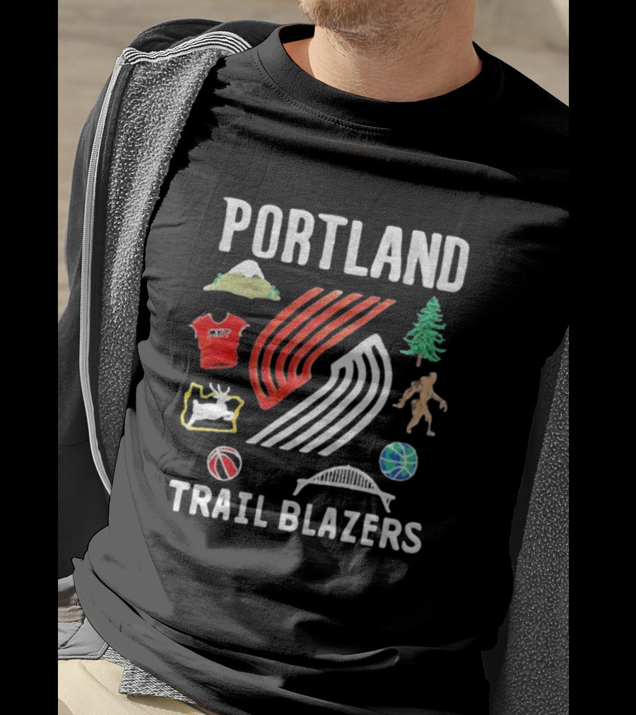 Portland Trail Blazers NBA X Market Claymation Mountains Trees Basketball Sasquatch Bridge T-Shirt