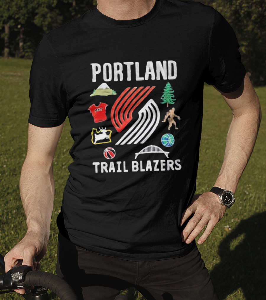 Portland Trail Blazers NBA X Market Claymation Mountains Trees Basketball Sasquatch Bridge T-Shirt