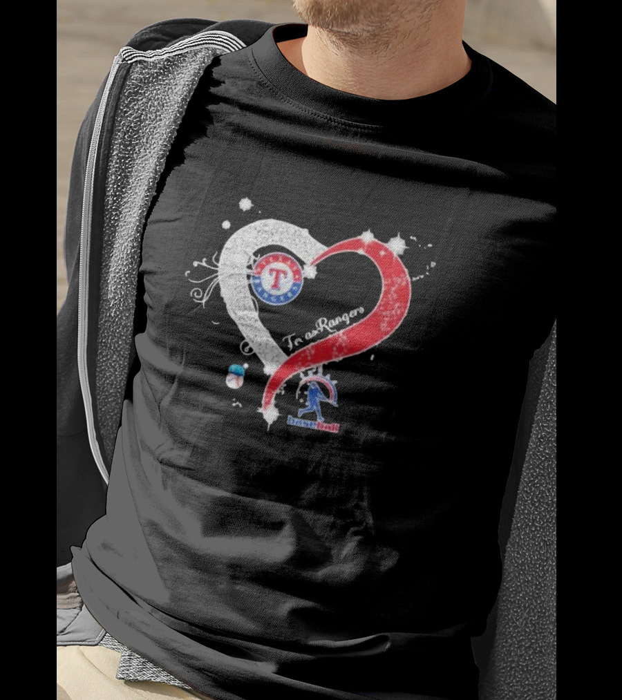 Texas Rangers Baseball Heart Logo Design With Team T-Shirt