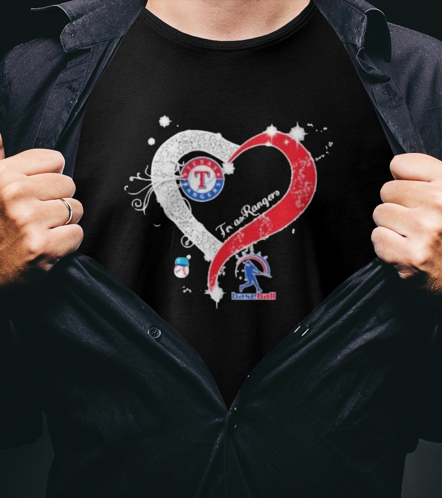 Texas Rangers Baseball Heart Logo Design With Team T-Shirt
