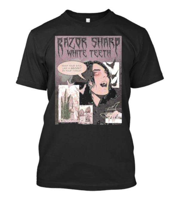 Razor Sharp White Teeth Keep Your Soul Like A Secret In Your Throat Vampires Comic Panel With Gothic T-Shirt