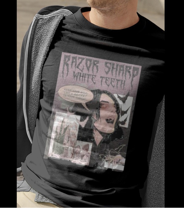 Razor Sharp White Teeth Keep Your Soul Like A Secret In Your Throat Vampires Comic Panel With Gothic T-Shirt