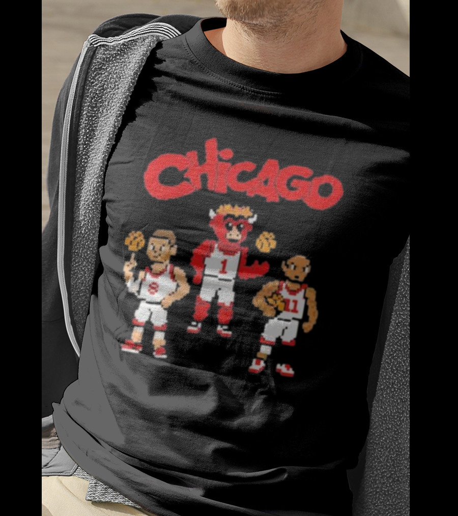 Chicago Bulls NBA Mascot And Player Pixel Art Chicago T-Shirt