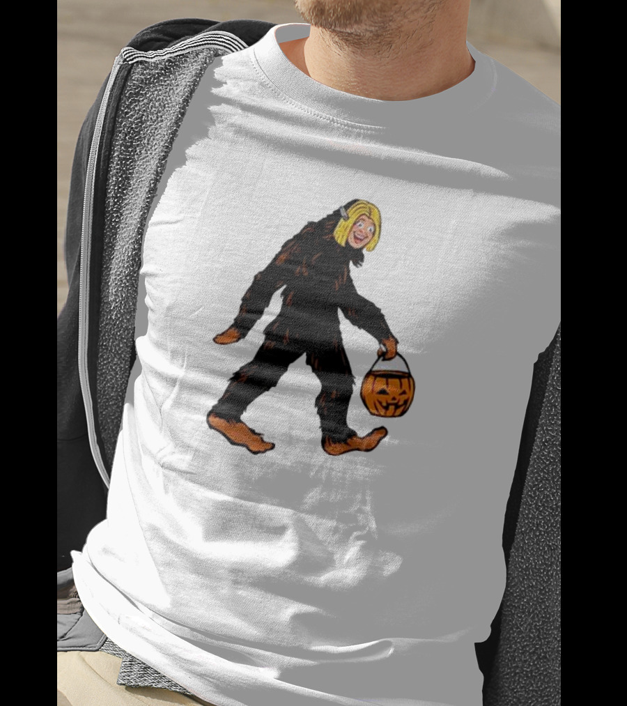 Mystical Halloween Sasquatch Holding Pumpkin Bucket Spooky Costume T-Shirt