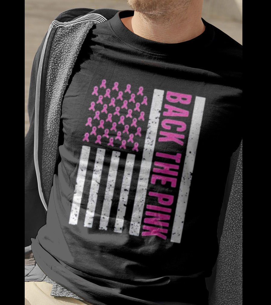Back The Pink Breast Cancer Awareness American Flag Ribbons T-Shirt