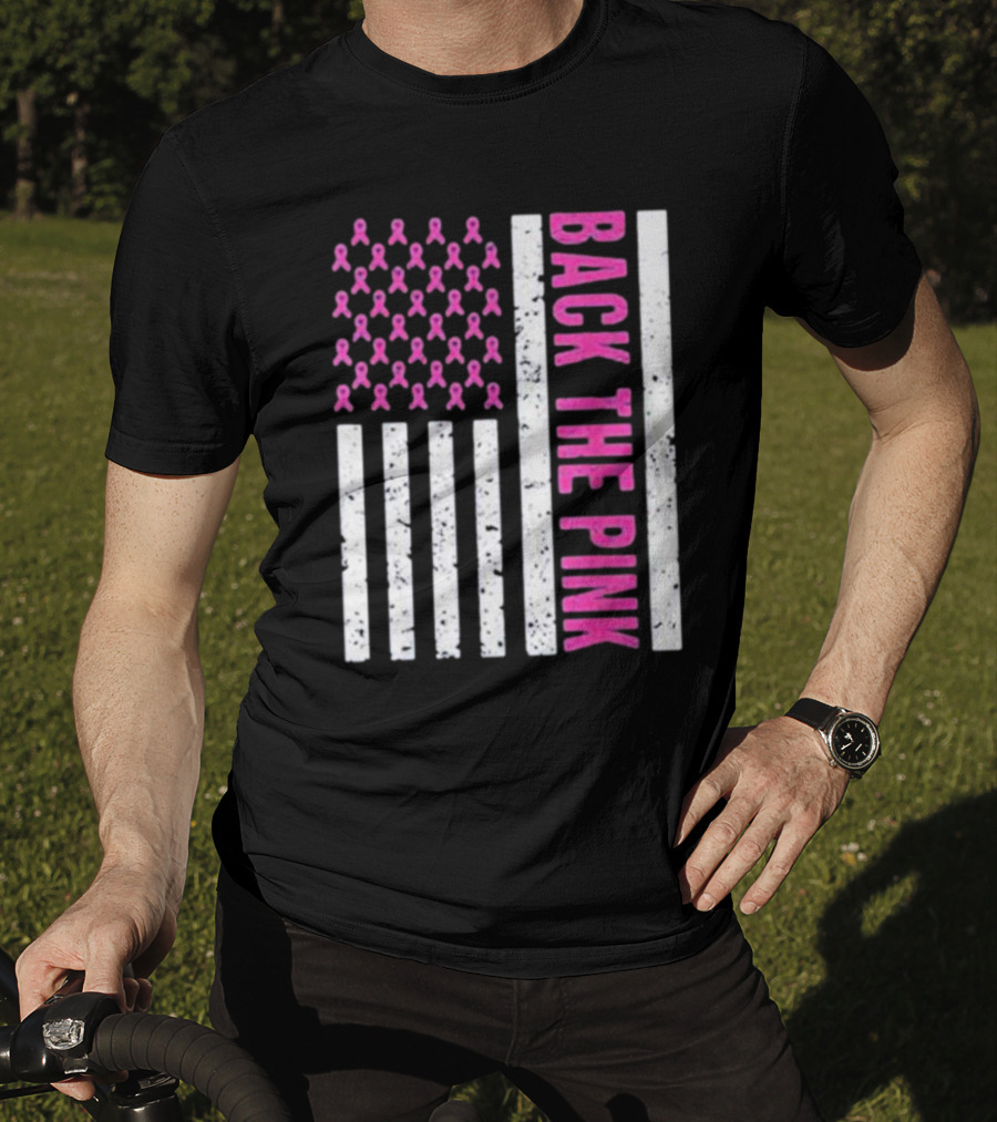 Back The Pink Breast Cancer Awareness American Flag Ribbons T-Shirt
