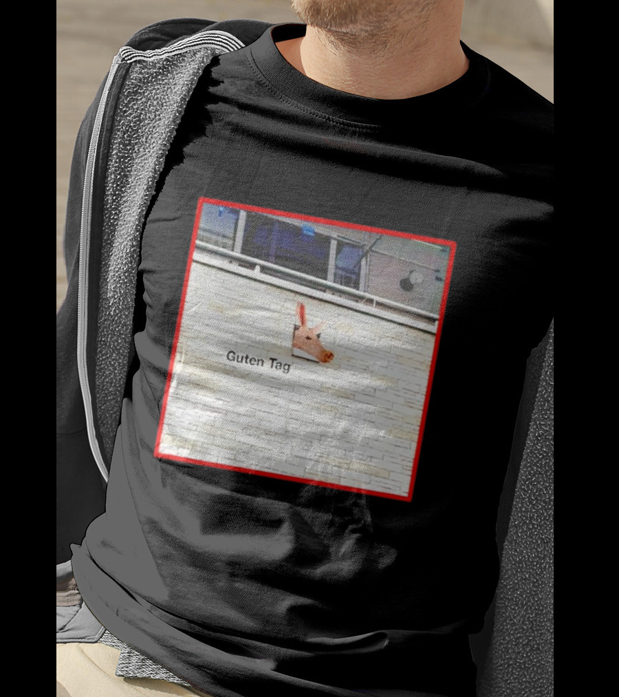 Guten Tag Pig Wall Mount With Brick Background T-Shirt