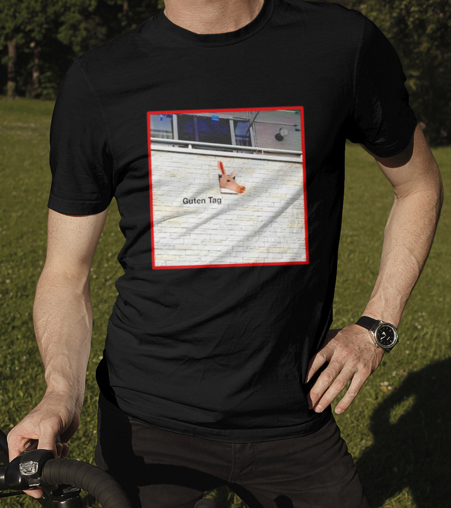 Guten Tag Pig Wall Mount With Brick Background T-Shirt