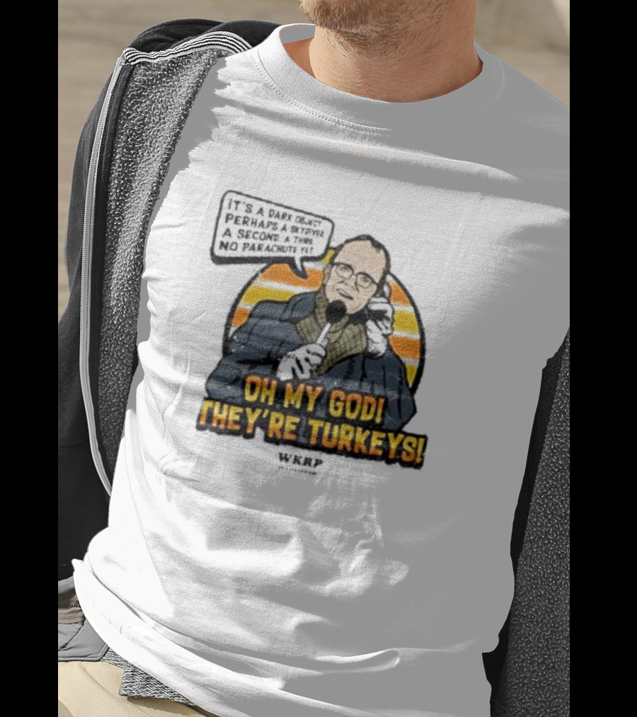WKRP Oh My God They’re Turkeys Dark Object Parachute T-Shirt