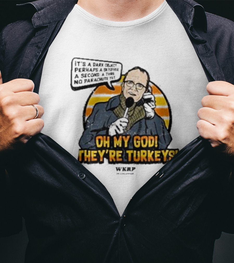WKRP Oh My God They’re Turkeys Dark Object Parachute T-Shirt