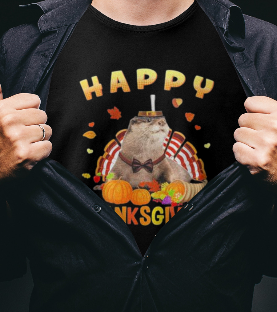 Happy Thanksgiving Otter Turkey Pilgrim T-Shirt