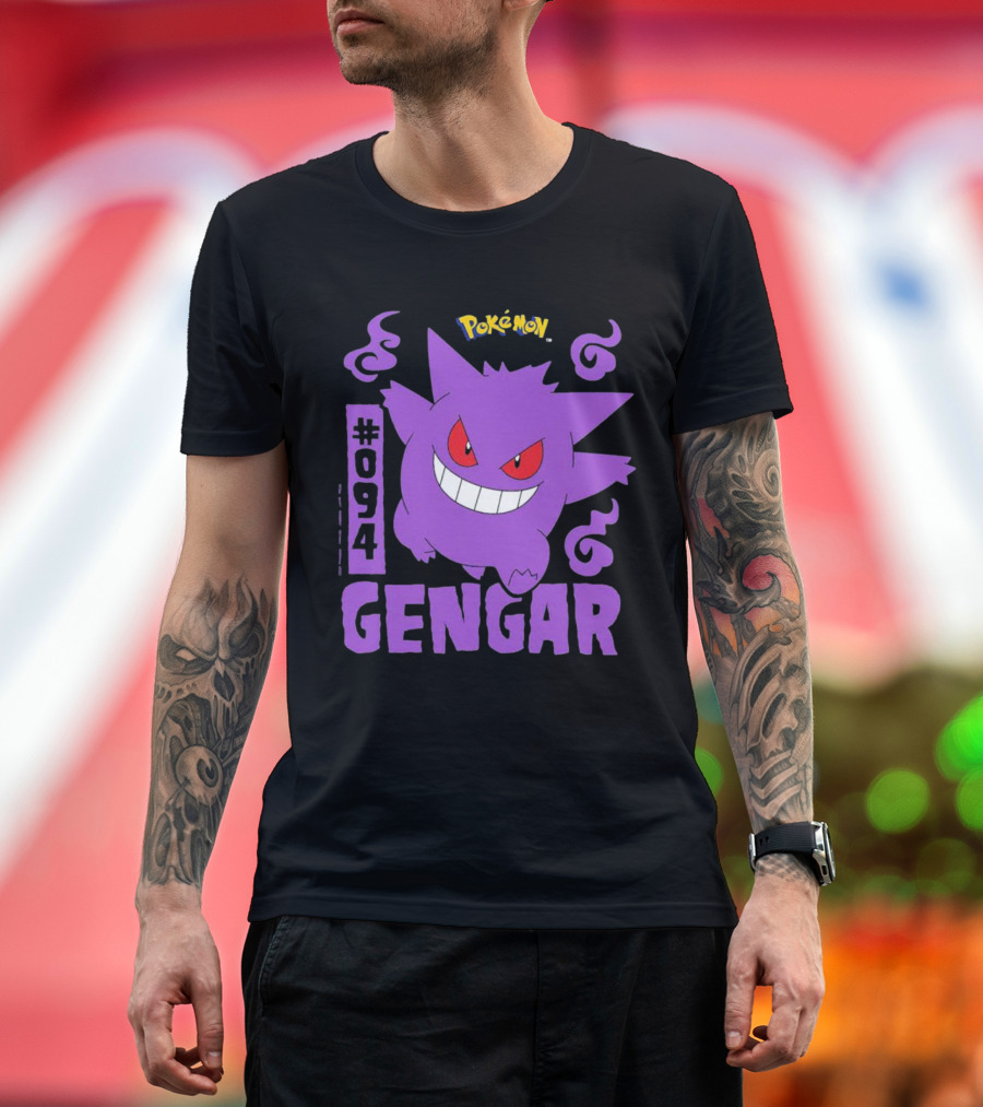 Pokémon #094 Gengar with Iconic Design and Purple T-Shirt