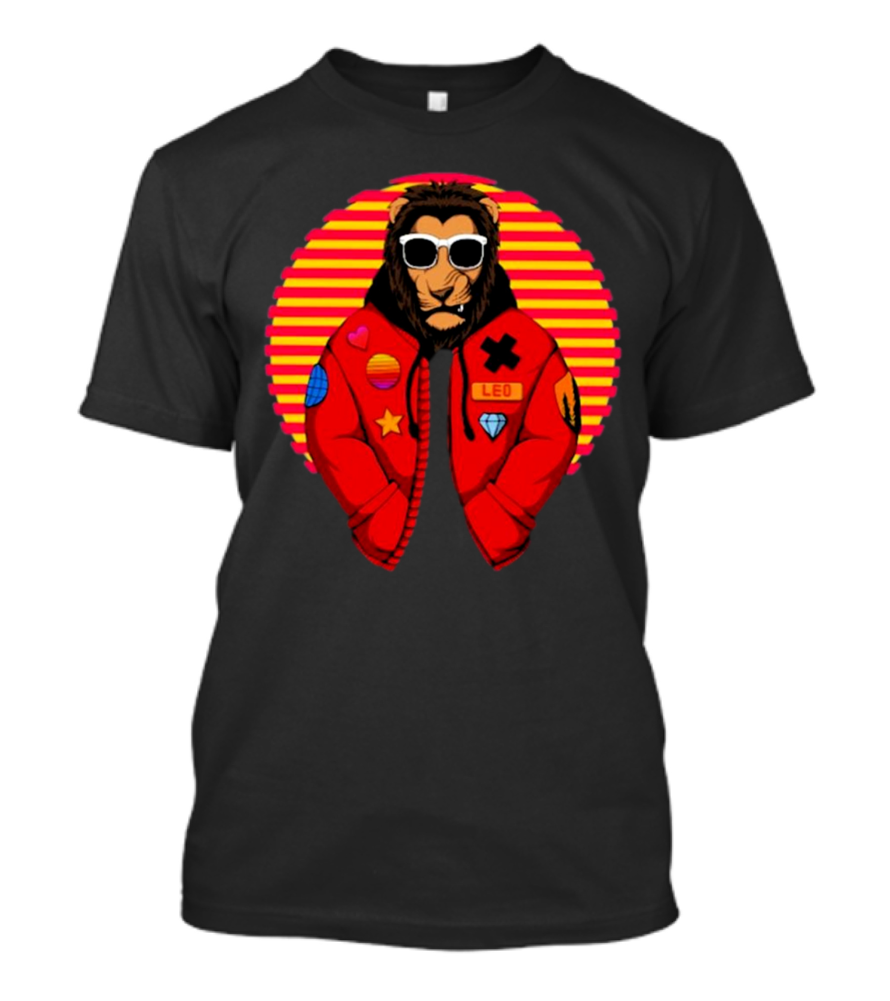 Captainsauce Merch Cool Lion Leo Jacket Retro Stripes T-Shirt