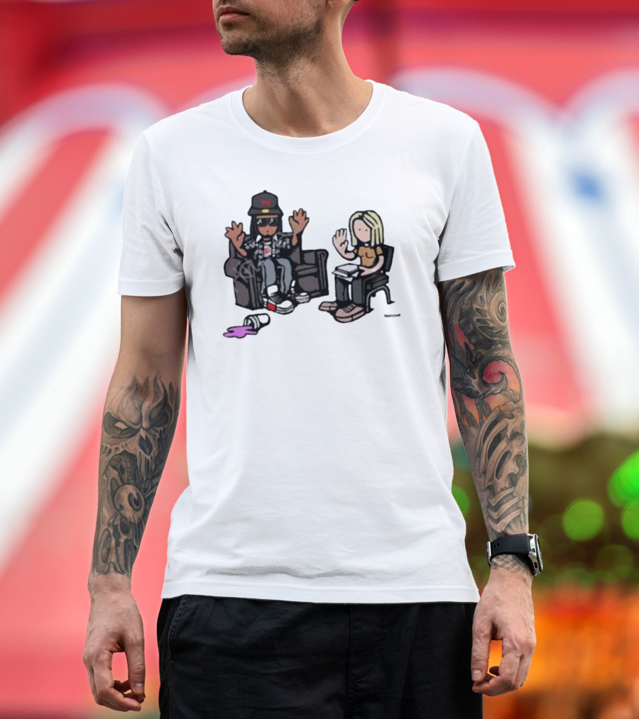 Cartoon Lil Wayne Interview Scene with Spilled Cup T-Shirt