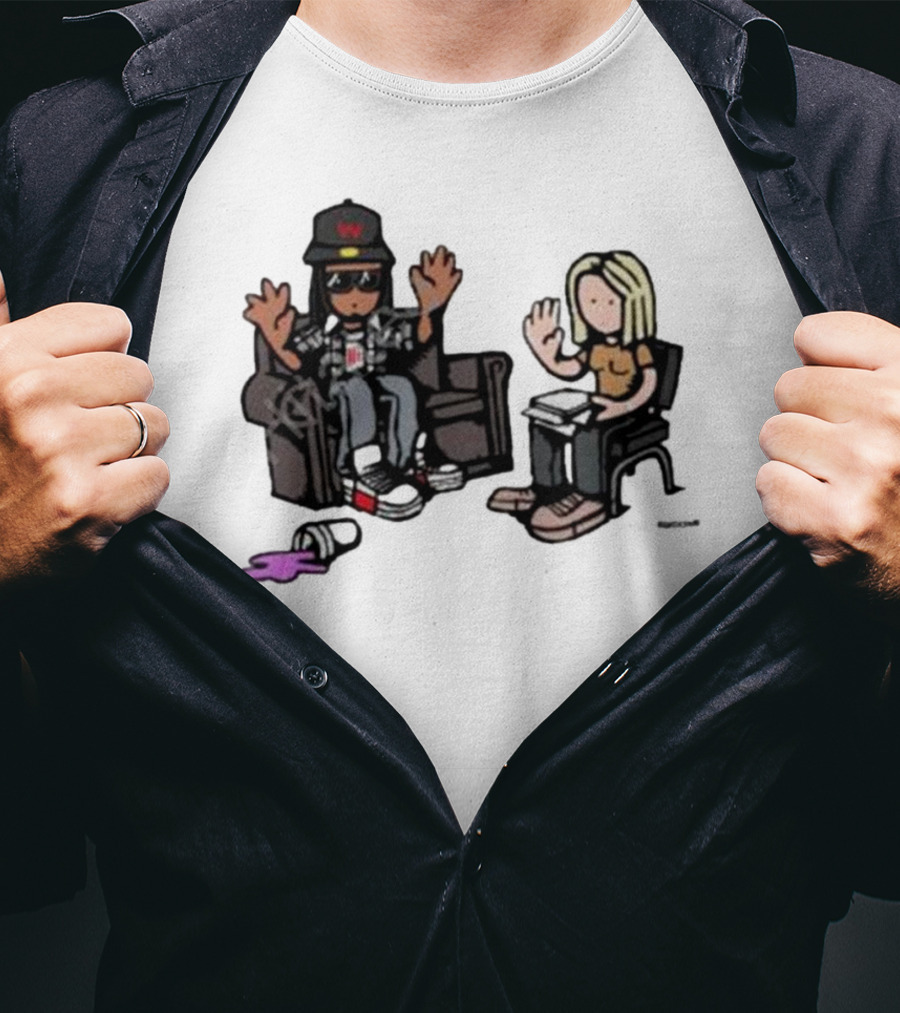 Cartoon Lil Wayne Interview Scene With Spilled Cup T-Shirt