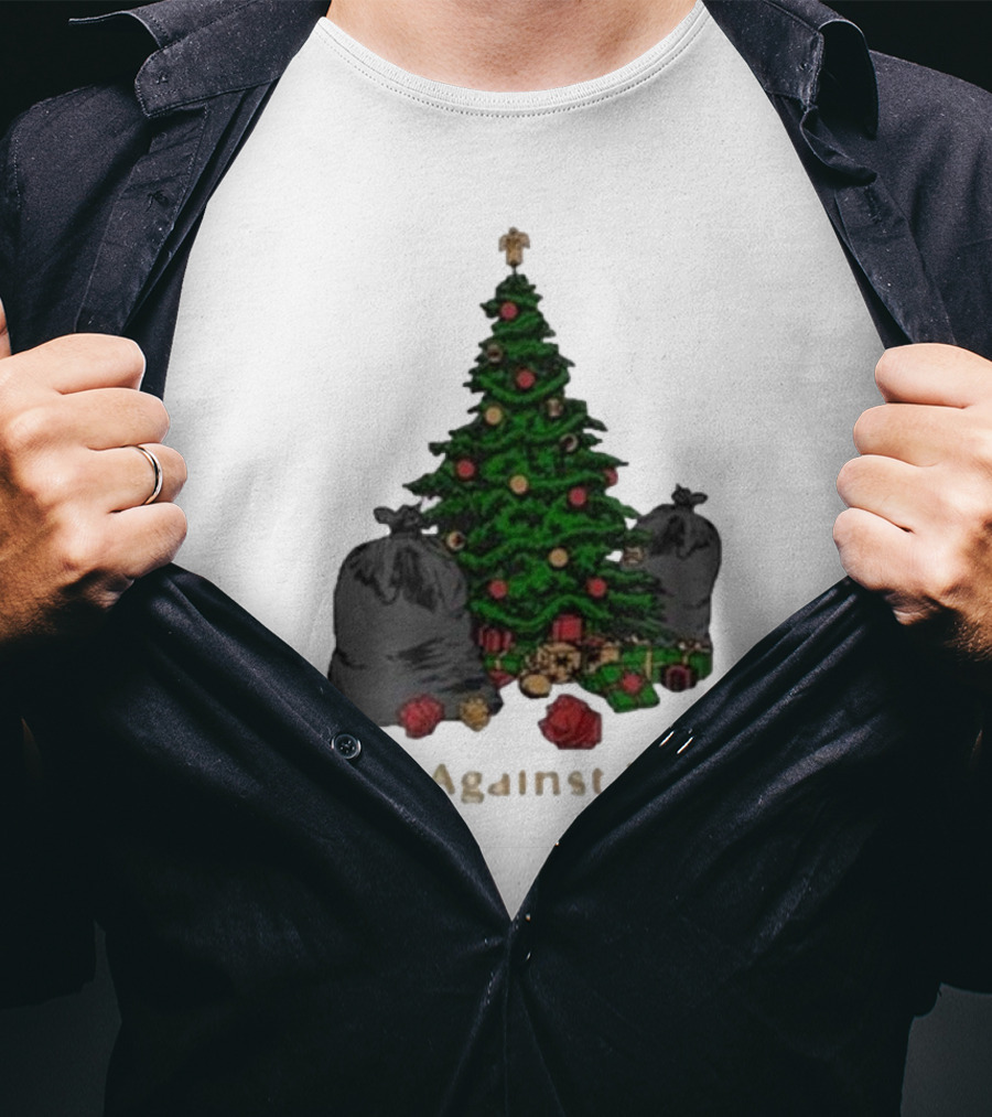 Dads Against Wrap Christmas Tree With Gifts And Trash Bags T-Shirt