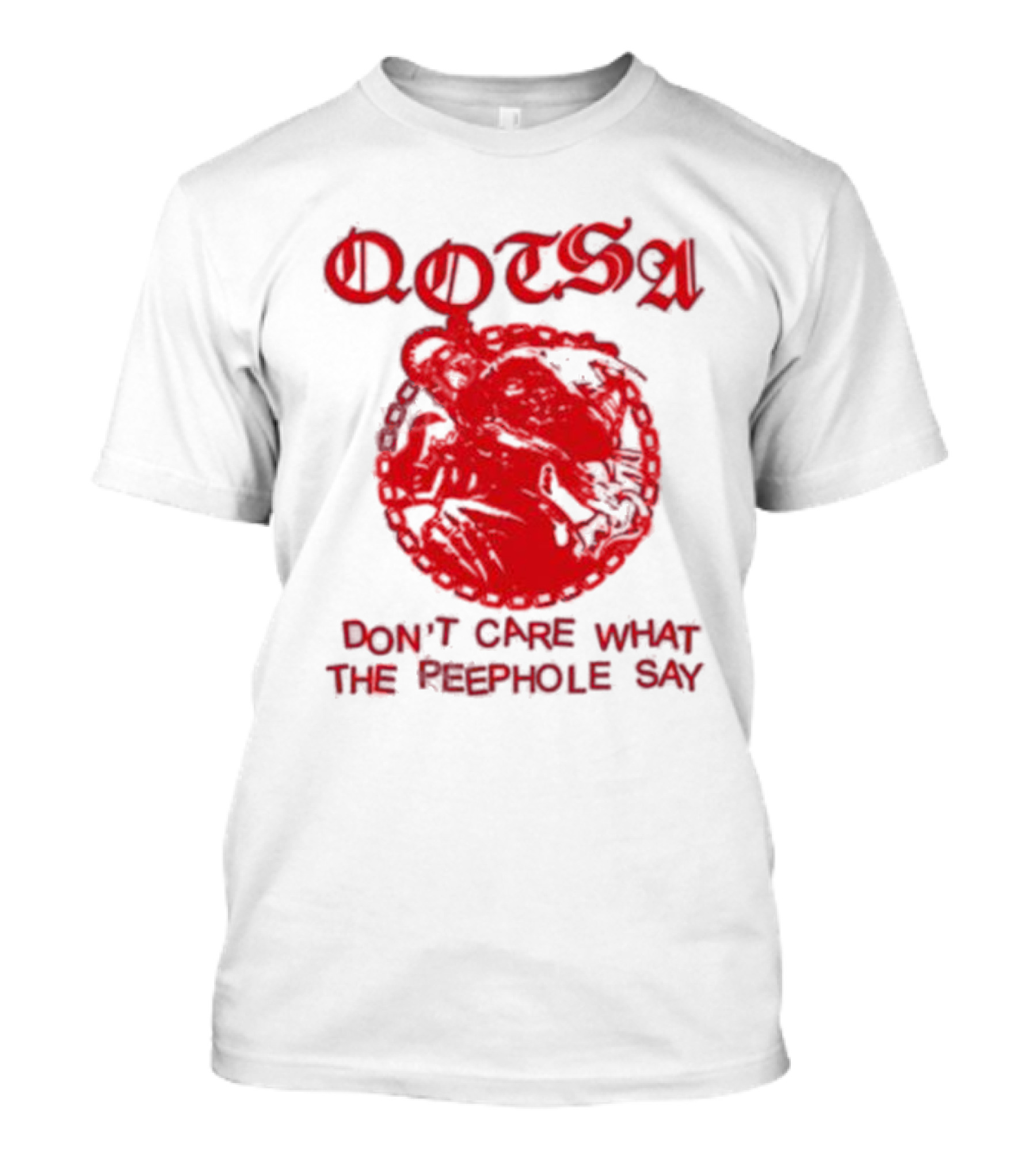 QOTSA Don't Care What The Peephole Say Red Skull T-Shirt