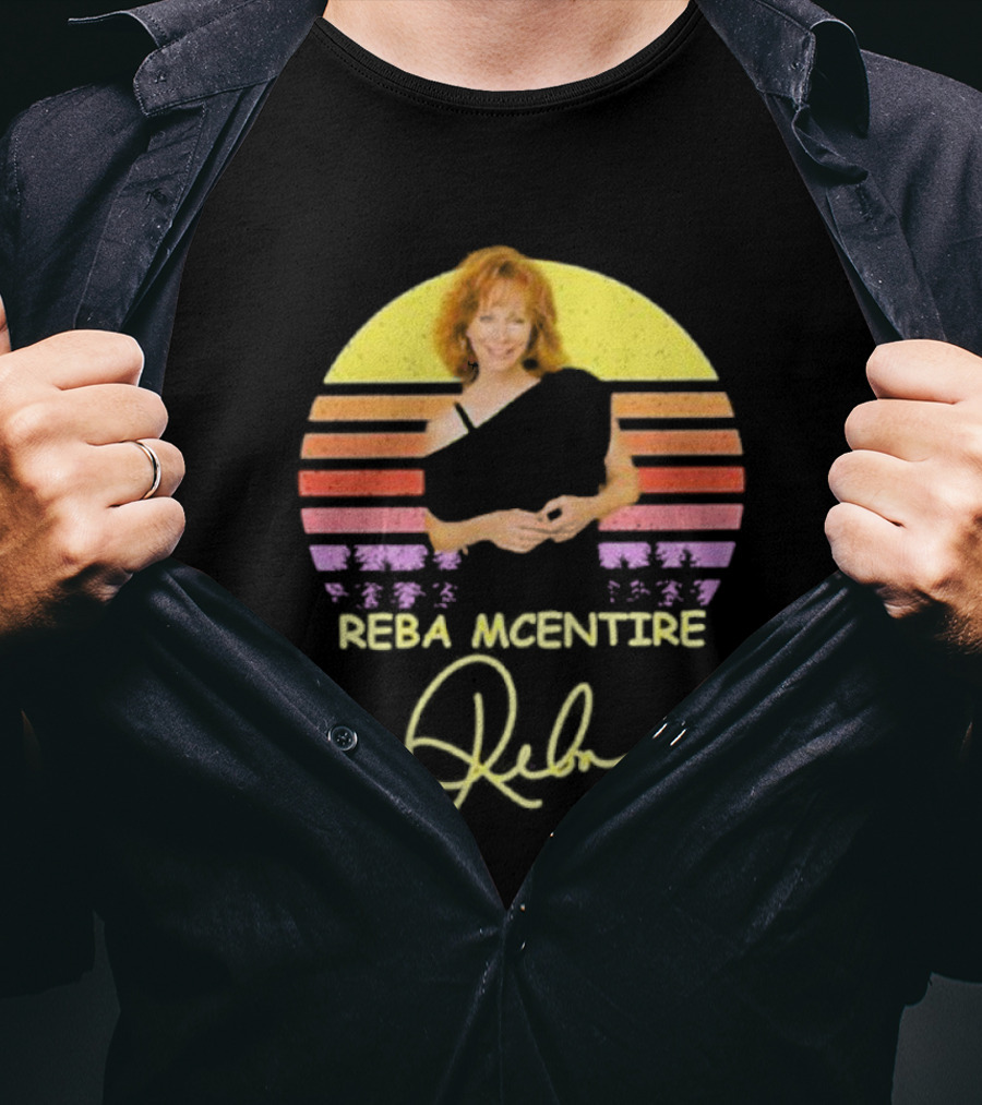 Reba McEntire Vintage Smile Signature Retro Sunset Image T-Shirt