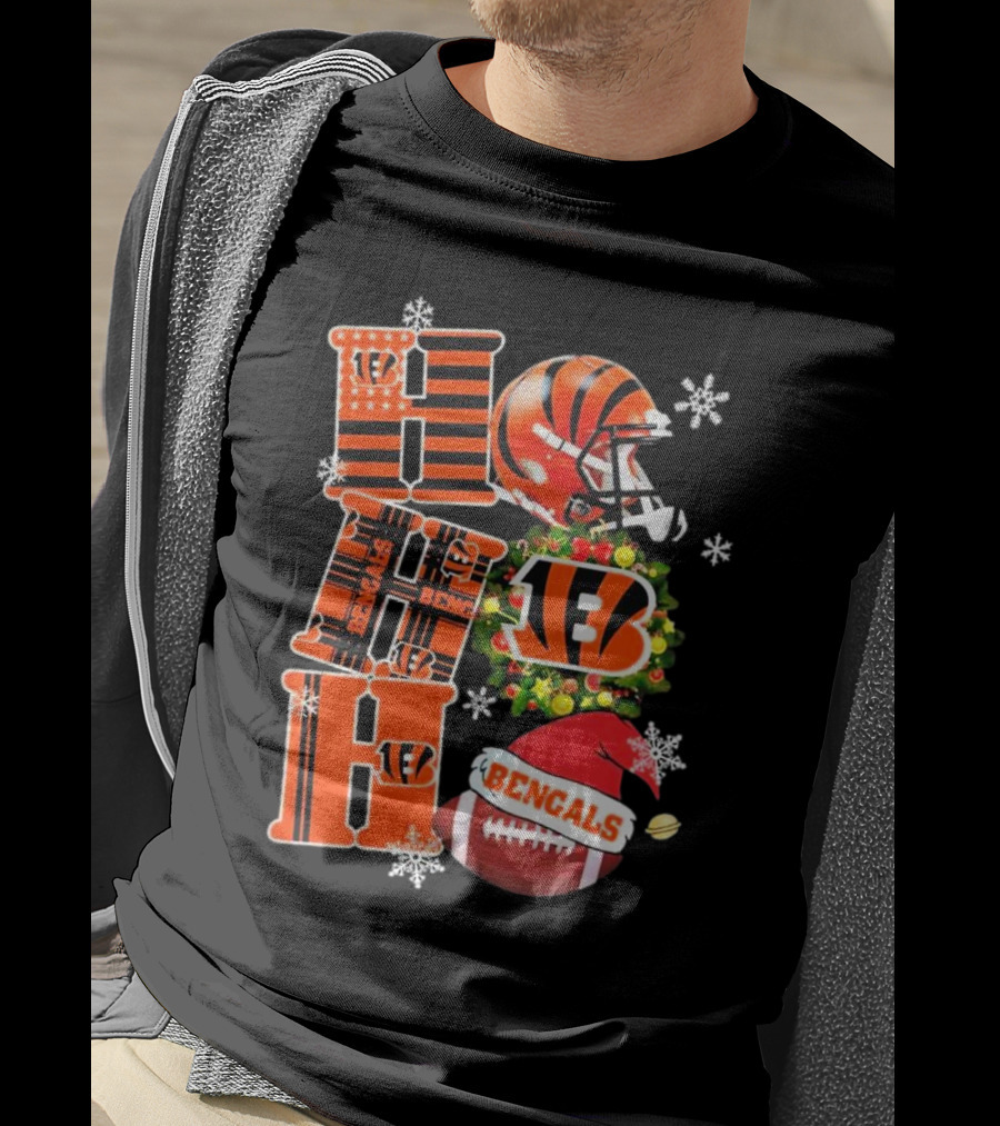 Cincinnati Bengals Ho Ho Ho Christmas Football Team T-Shirt
