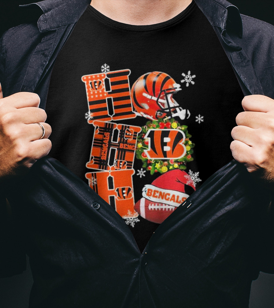 Cincinnati Bengals Ho Ho Ho Christmas Football Team T-Shirt