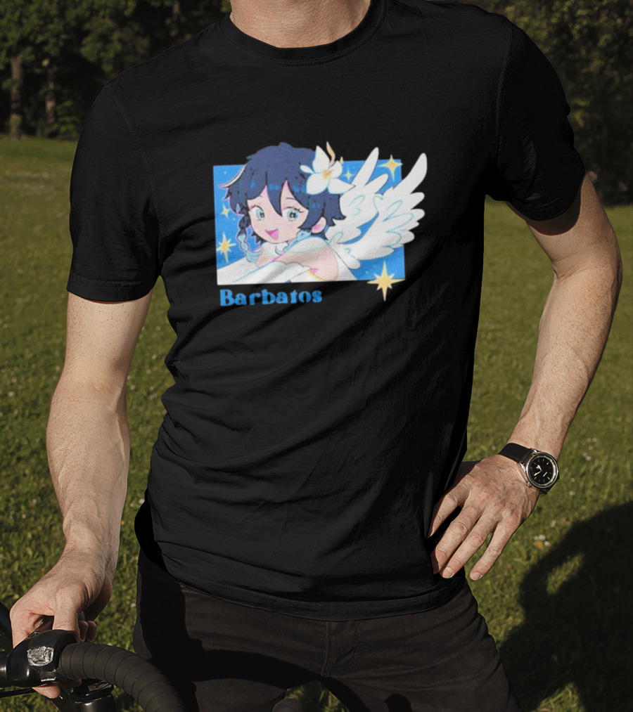 Genshin Impact Barbatos Angelic Blue Winged Character With Stars T-Shirt
